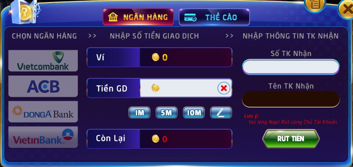 Rút tiền nhanh chóng trên Rikvip